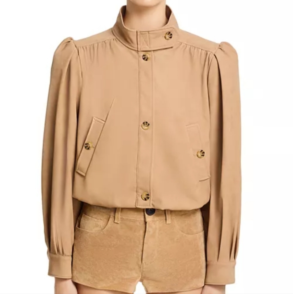 Bardot Leon Faux Leather Jacket Womens Beige Button-Front Boho Large L New